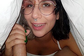 Hottie Teen (18)+ Gives Blow Job Under The Blanket
