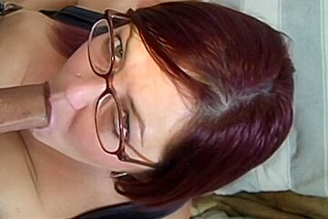BBW Big Boobs Girl Glasses Sucks Cock.