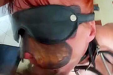 Blindfolded Redhead Slave Girl Sucks MasterÃ¢â‚¬â„¢s Dick