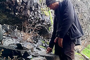 Naturbation Making A Cumfall Beside A Small Waterfall