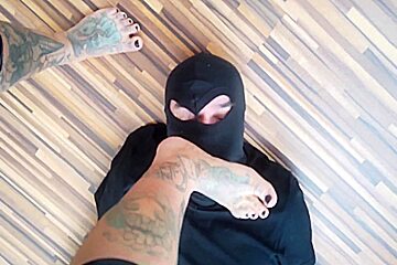 Tattooed Lady Plays With Her Foot Slave (5) Min