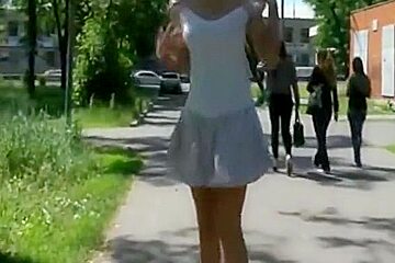 Tall Thin Blonde Walks Around In Public