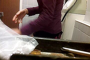 Skinny Young Girl Got Spied While Pissing In A Bathroom