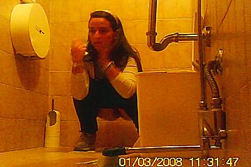 Young Girl Hunkering While Pissing Spied By Camera