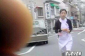 Adoring Oriental Nurse Flashes Her Bum When Some Sharking Lad Lifts Her Uniform