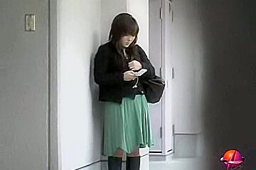 Whimsical Little Bimbo Flashes Her Beaver When Someone Lifts Her Green Skirt