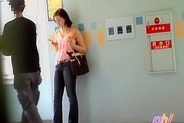 Blouse Sharking Affair With Surprised Asian Skank And Some Handy Lad