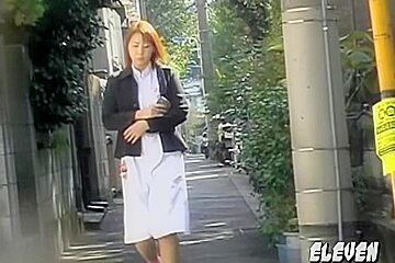 Skirt Sharking Of An Attractive Red Haired Asian Chick