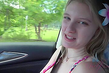 Fresh Blonde Babe, Melody Marks Was Playing With Her Tits While Her Boyfriend Was Driving