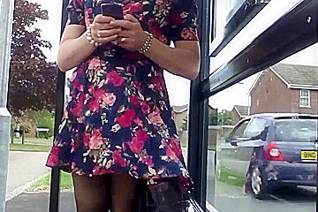 Floral Dress Windy Upskirt Stockings