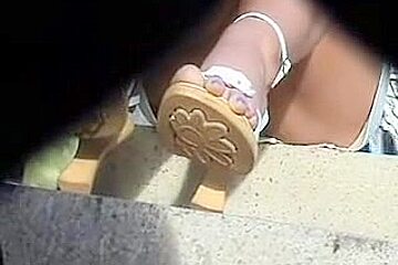Sexy Feet In High Heels And Panty Upskirt White Peek