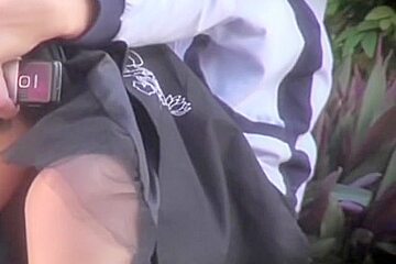 Girl In Black Skirt Sitting And Showing Amateur Upskirt