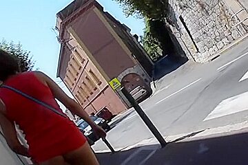 Red Dress Candid Upskirt In The Street